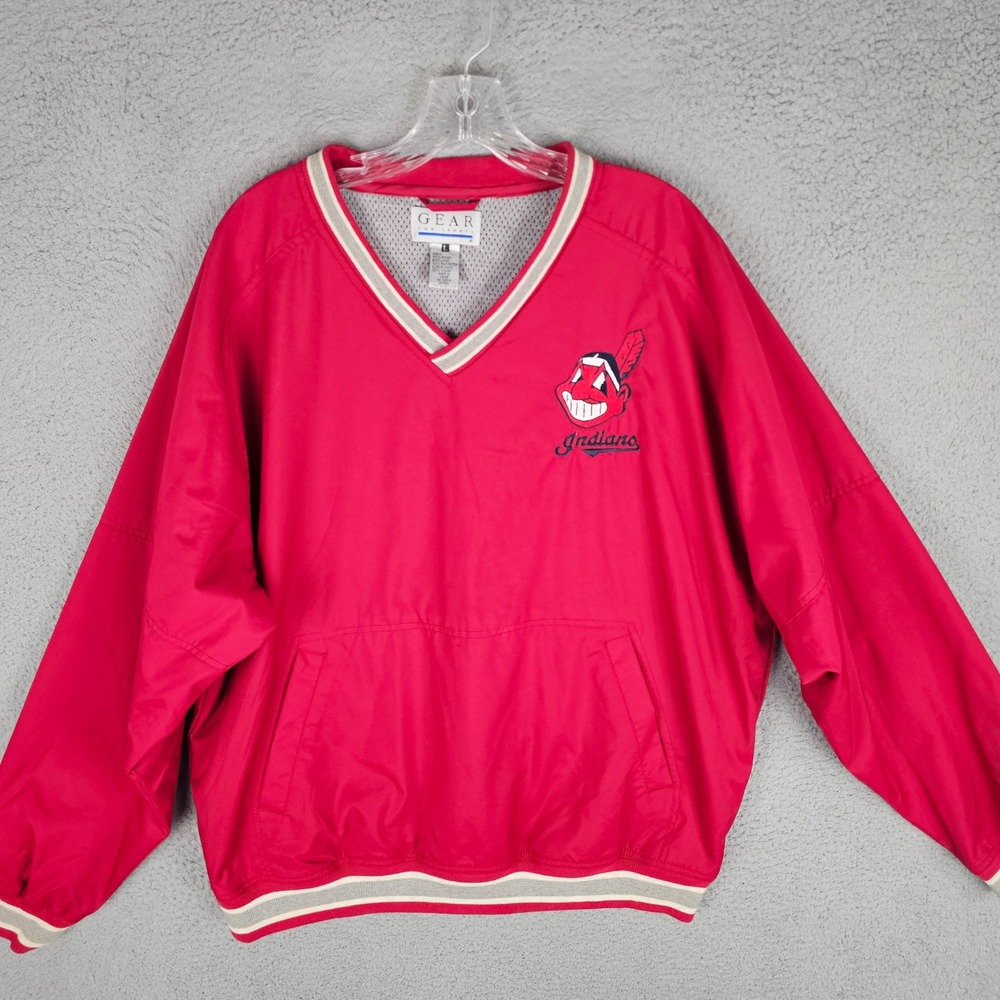 Gear For Sports Windbreaker Mens L Red Indians Chief Wahoo V-Neck Pullover